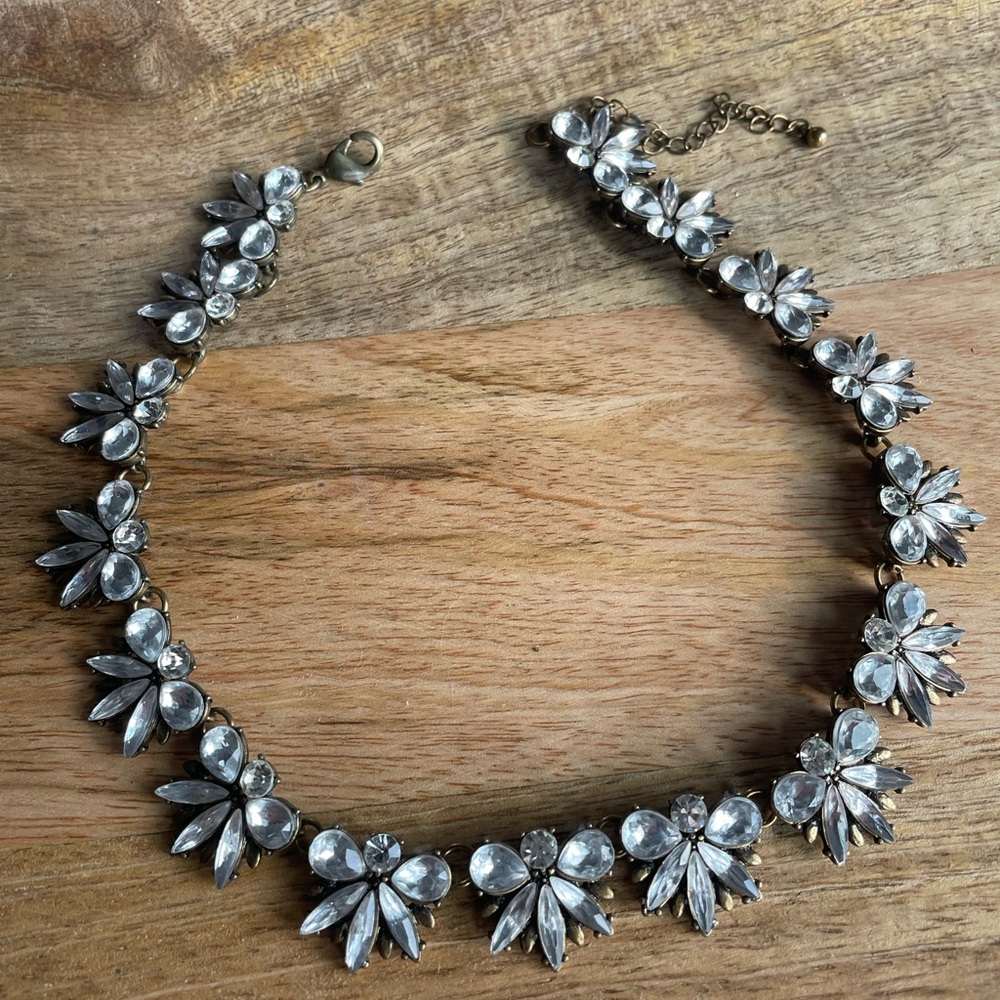 ✨ J.Crew Antique Gold Statement Necklace with Clear Crystals